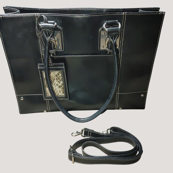 Wilsons Leather Laptop Tote Bag Black Snake Print Set Adjustable Strap Accessori - Picture 1 of 16